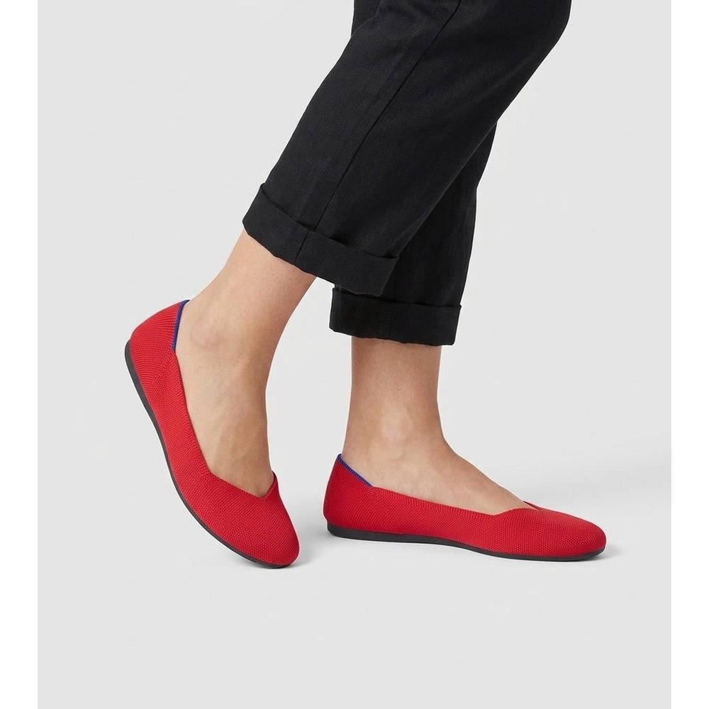 Retired Rothy's The Flat Round Toe Ballet Women 9.5 Red Sustainable Knit Shoes
